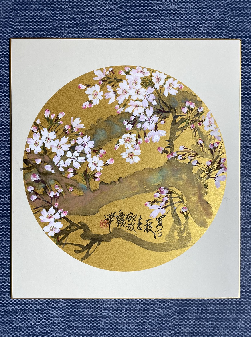 国産限定品扇面日本画 画像江文人 「七面鳥之図」 花鳥、鳥獣
